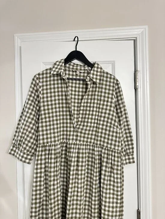 BARBOUR Adele Midi Shirt Dress in Dusky Gingham Green Size US 10 - Picture 4 of 12